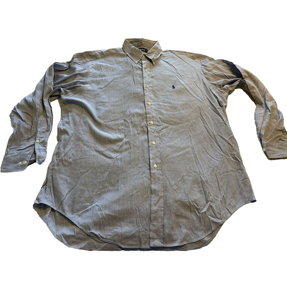 Ralph Lauren Yarmouth Blue/Black Gingham Check Blue Pony Button Up Shirt Size 17 - Picture 1 of 11